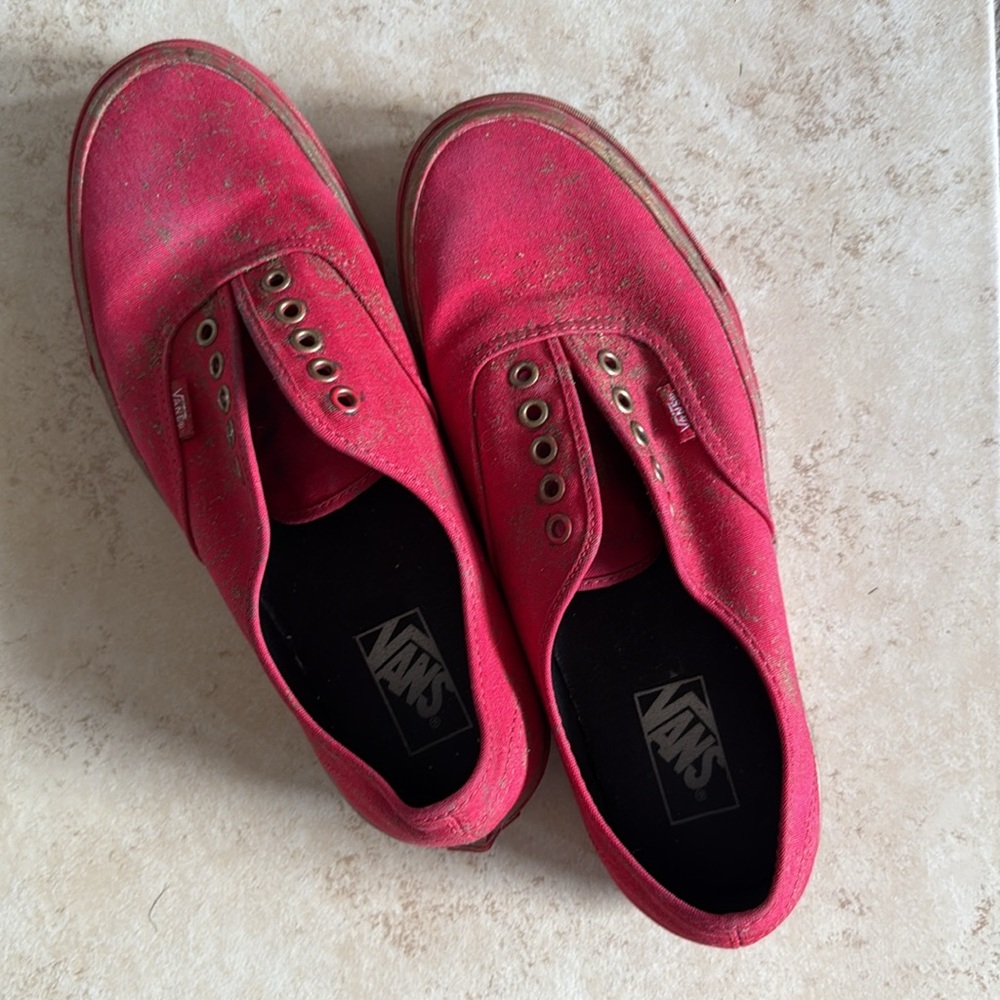 Vans Of The Wall Red With Gold Splatters Men’s Size 10.5 Women Size 12 Like New - Picture 5 of 9